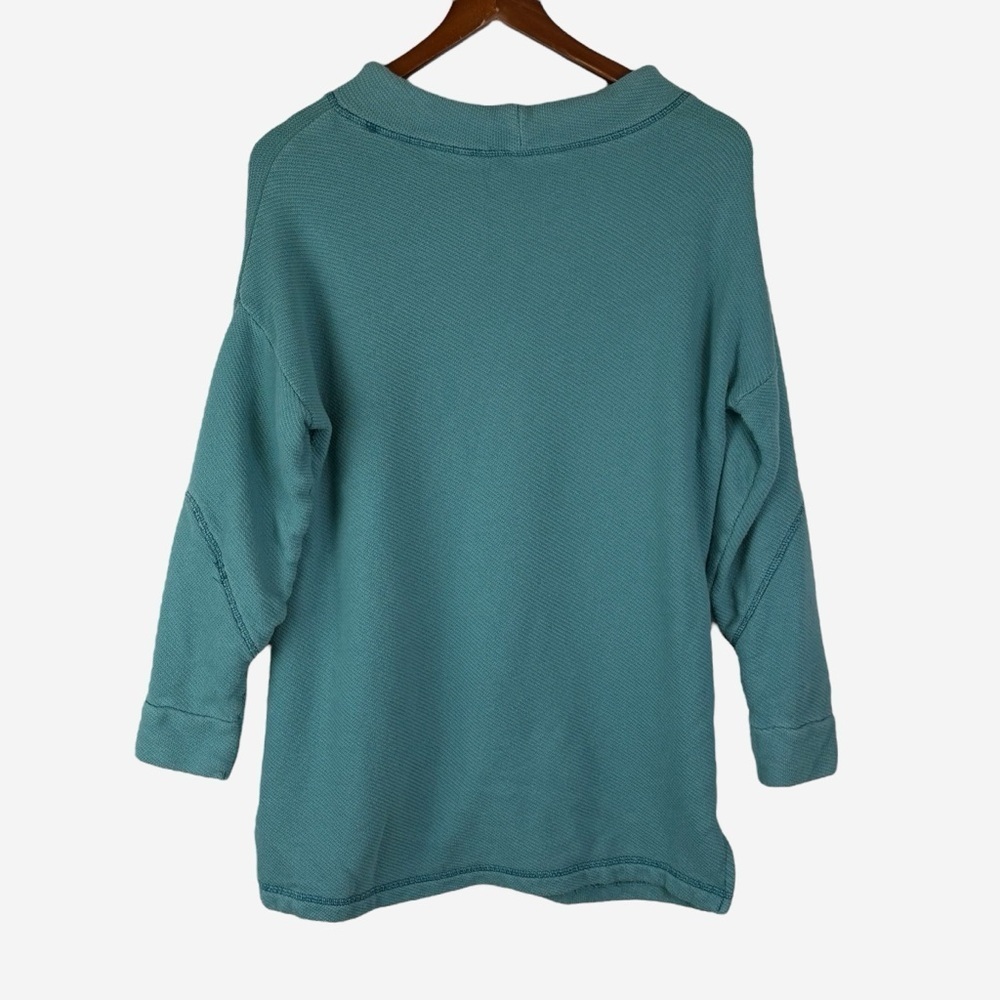 Soft Surroundings Drawstring Neck Tunic Top Size M Cotton Knit Teal Blue - Picture 4 of 10